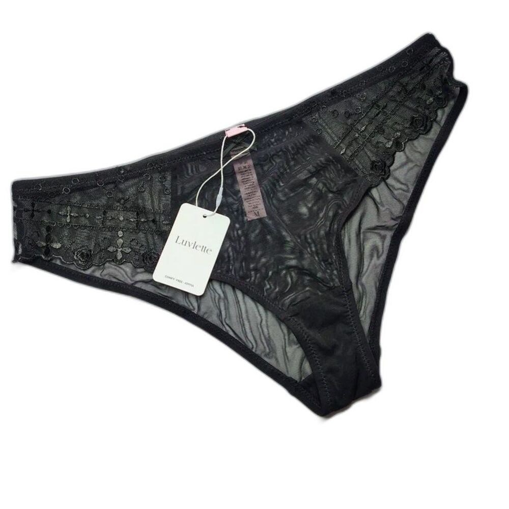 Luvlette Women´s Black Sheer Mesh & Lace Panties – Size Medium (M)